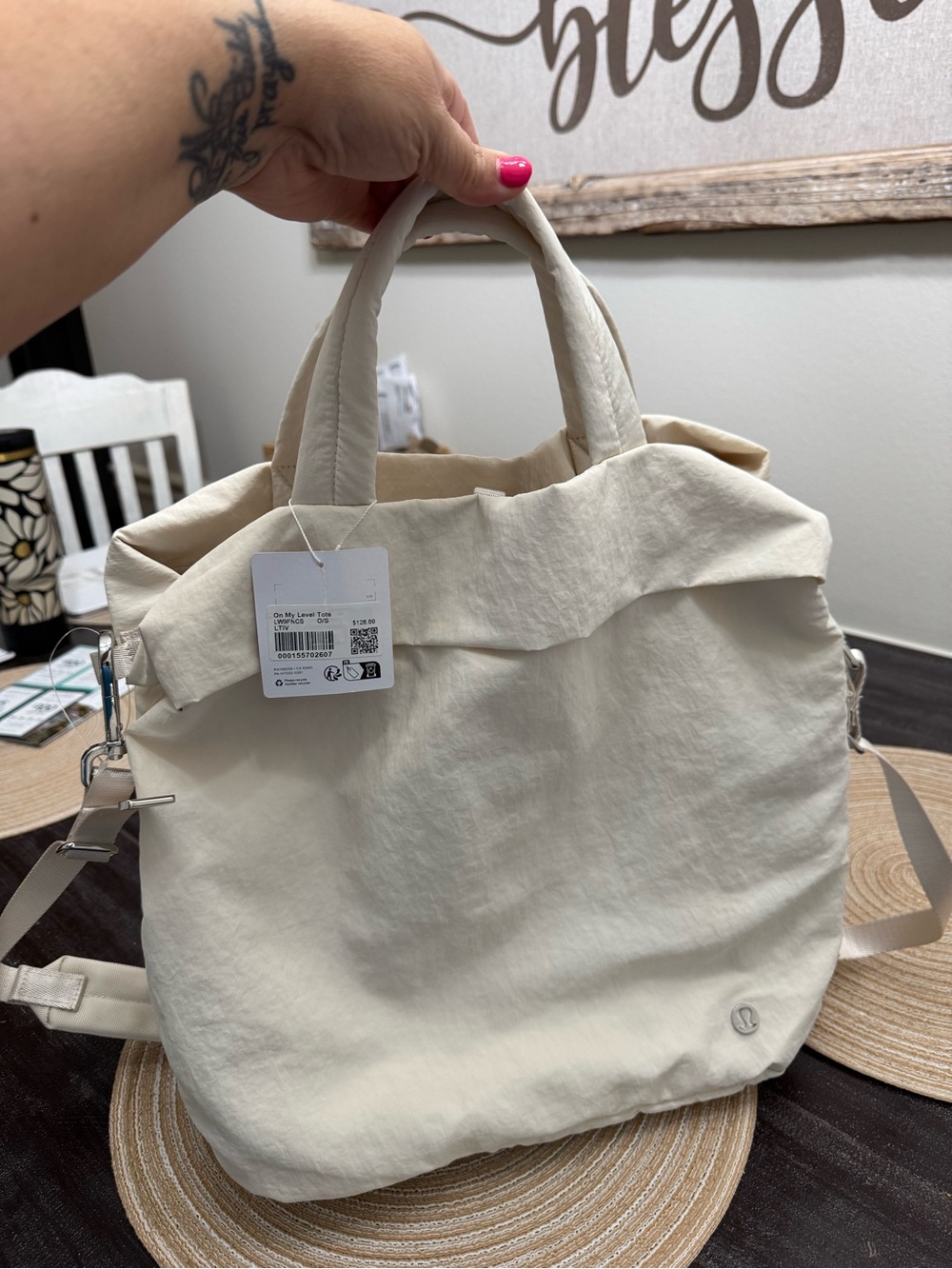 lululemon athletica Cream Canvas Tote with Removable Strap